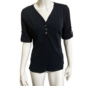 Lauren Ralph Lauren Blue V-neck 3/4 Sleeve Fitted Blouse